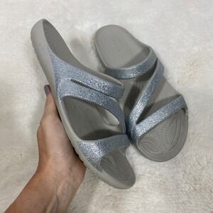Crocs Kadee Glitter Slide Sandals Womens Size‎ 7 Gray Sparkle Comfort